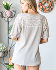 Heimish Full Size Lace Front Pocket Drop Shoulder Top