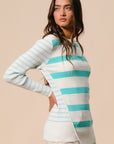 BiBi Contrast Striped Asymmetrical Hem Knit Top