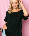 e Luna Solid Ruffled Sleeve Baby Doll Top