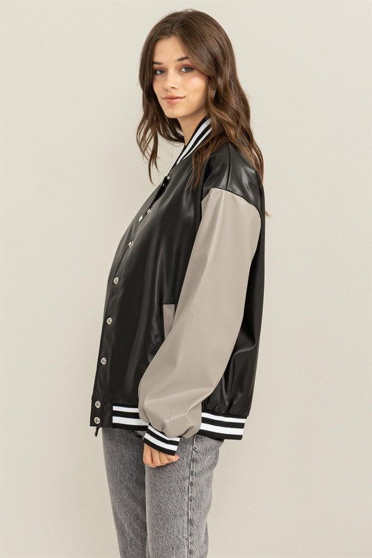 HYFVE Game On PU Colorblock Baseball Jacket