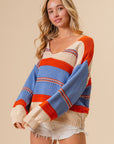 BiBi Multi Color Stripe Scoop Neck Sweater