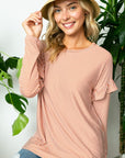 e Luna Pin Striped Ruffled Long Sleeve Top