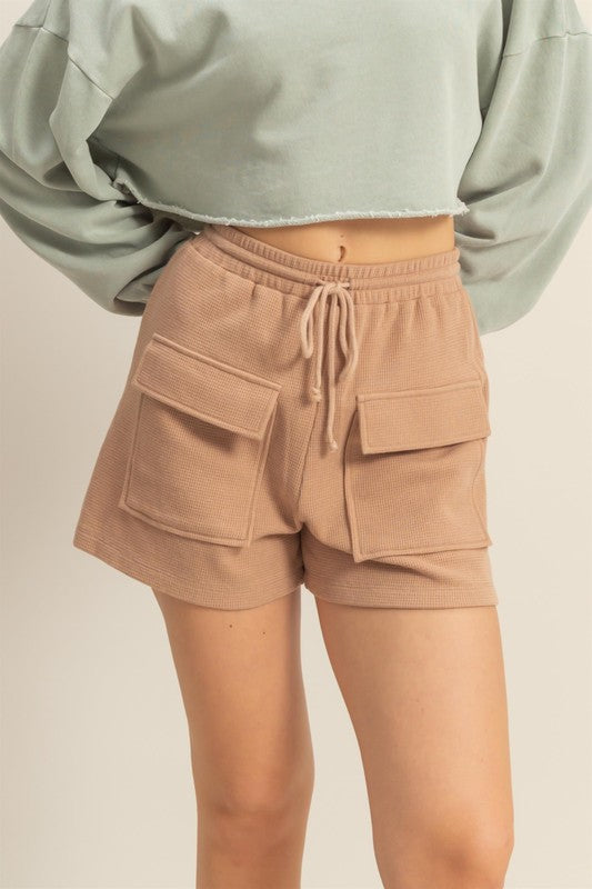 HYFVE Drawstring Waffle Knit Front Pocket Shorts