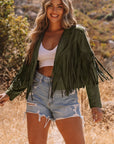 Western Faux Suede Fringe Cropped Jacket