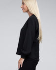 Zenana Woven Airflow V-Neck Long Sleeve Top