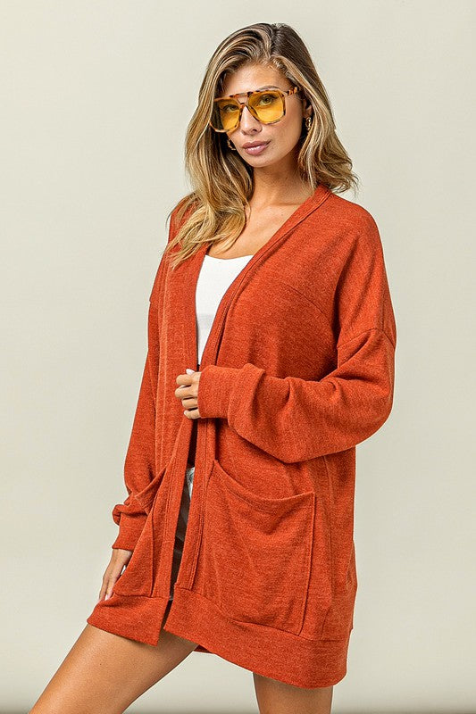 BiBi Open Front Drop Shoulder Cardigan with Pockets