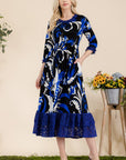 Celeste Full Size Paisley Print Lace Ruffled Midi Dress