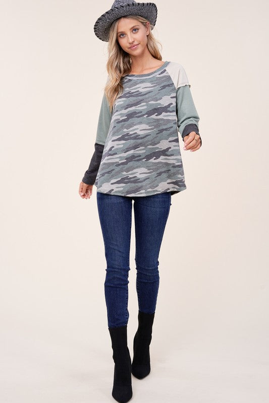 e Luna PLUS Camouflage Color Block Top