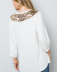 Celeste Full Size Leopard Contrast Balloon Sleeve Top