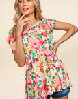 Haptics Floral Peplum Babydoll Blouse