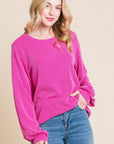 BOMBOM Long Sleeve Curved Hem Ribbed T-Shirt