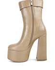 Bumpy Croc High Block Heeled Chunky Ankle Boots