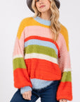 SAGE + FIG Color Block Round Neck Dropped Shoulder Sweater