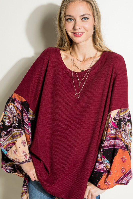 Paisley Volume Sleeve Top - Online Only