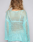 POL Side Slit Openwork Long Sleeve Knit Cover Up