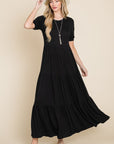 BOMBOM Short Sleeve Tiered Maxi Dress