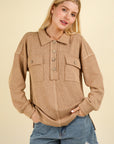 VERY J Collared Half Button Knit Top with Pockets