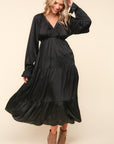 Haptics Flounce Sleeve Tiered Midi Dress with Pockets