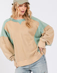 SAGE + FIG Color Block Round Neck Sweatshirt