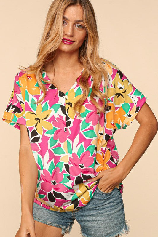 Haptics PLUS Floral Loose Fit Short Sleeve Top