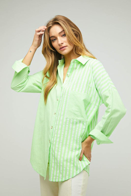 Davi &amp; Dani Stripe Button Down Long Sleeve Shirt - Online Only