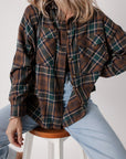 Women's Plaid Print Pockets Buttoned Shirt Jacket