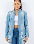 American Bazi Distressed Button Up Long Sleeve Denim Jacket