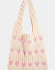 Fame Contrast Heart Crochet Tote Bag