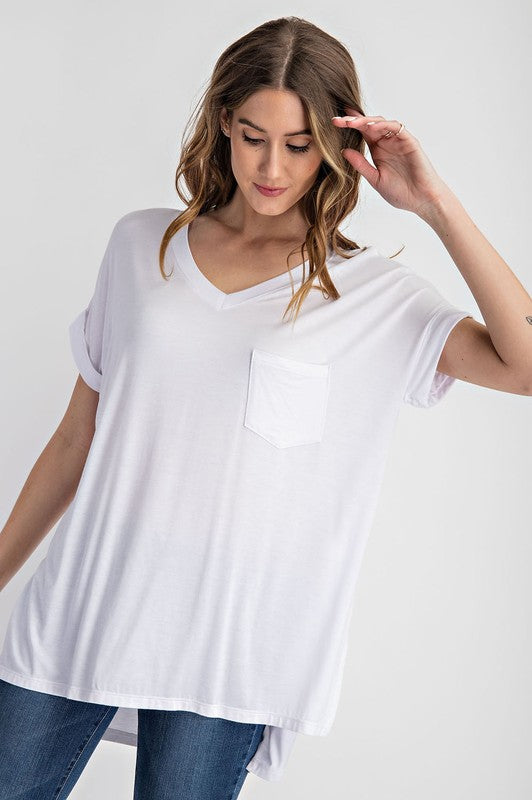 Rae Mode V Neck Basic High-Low Hem Top