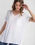 Rae Mode V Neck Basic High-Low Hem Top