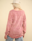 VERY J Washed V-Neck Exposed Seam Knit Top