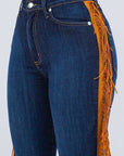 GJG Denim Fringe Bell Bottom in Dark Blue