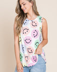 BOMBOM Smiley Face Round Neck Tank