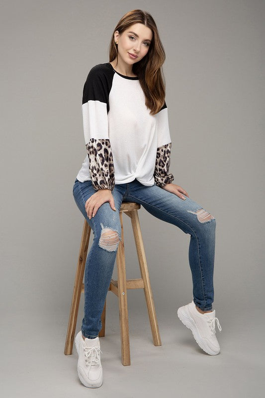 Leopard Print Color Block Top