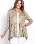 Be Stage Full Size Peplum Leopard Open Front Long Sleeve Cardigan