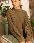 POL Mock Neck Cable Knit Sweater