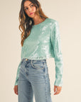 MABLE Shoulder Padded Sequin Crop Top