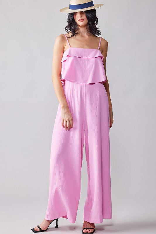 Trend Notes Ruffled Bodice Wide Leg Jumpsuit