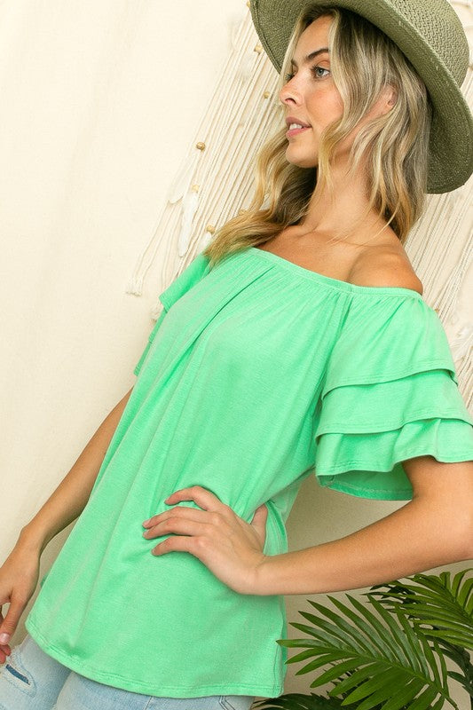 e Luna PLUS Off Shoulder Tiered Ruffle Top