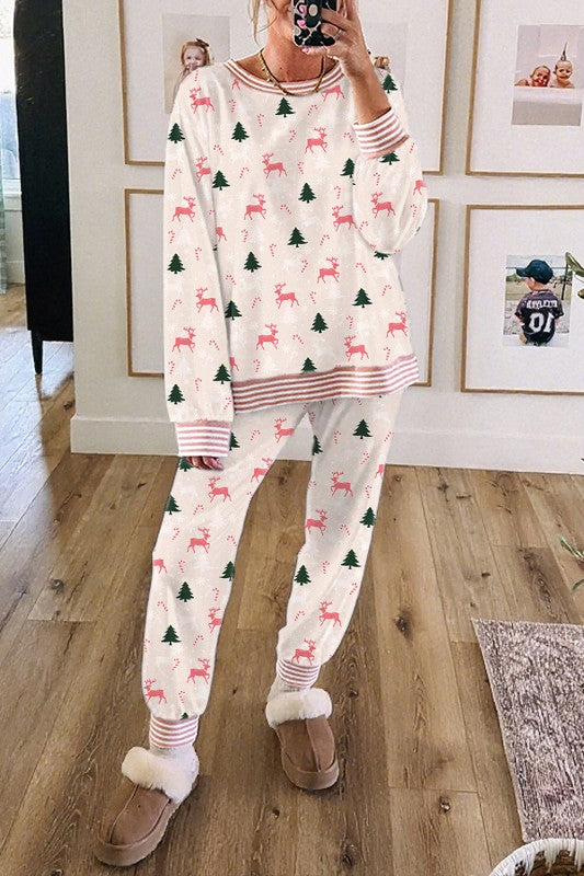 Christmas Tree Bow Top and Pants Lounge Set