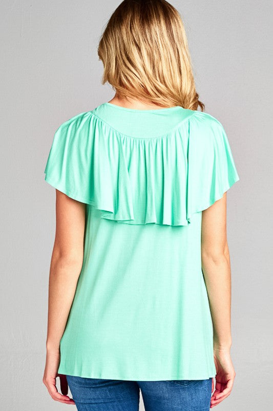 e Luna Solid Ruffle Detail Top