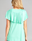 e Luna Solid Ruffle Detail Top