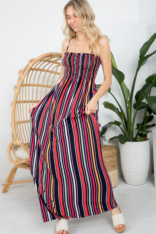 e Luna PLUS Striped Smocked Maxi Dress