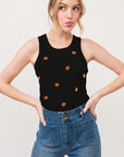 And The Why Jack O' Lantern Embroidered Ribbed Tank