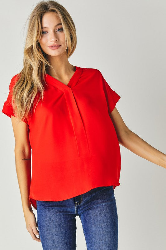 Davi &amp; Dani V-Neck Dolman Sleeve Solid Basic Top