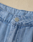 Solid Denim Scalloped Trim High Waist Shorts