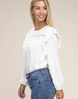 Swiss Dot Ruffle Trim Blouse