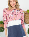 e Luna Floral Mixed Colorblock Top