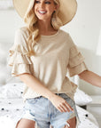 BiBi Waffle Knit Layer Ruffled Sleeve Top