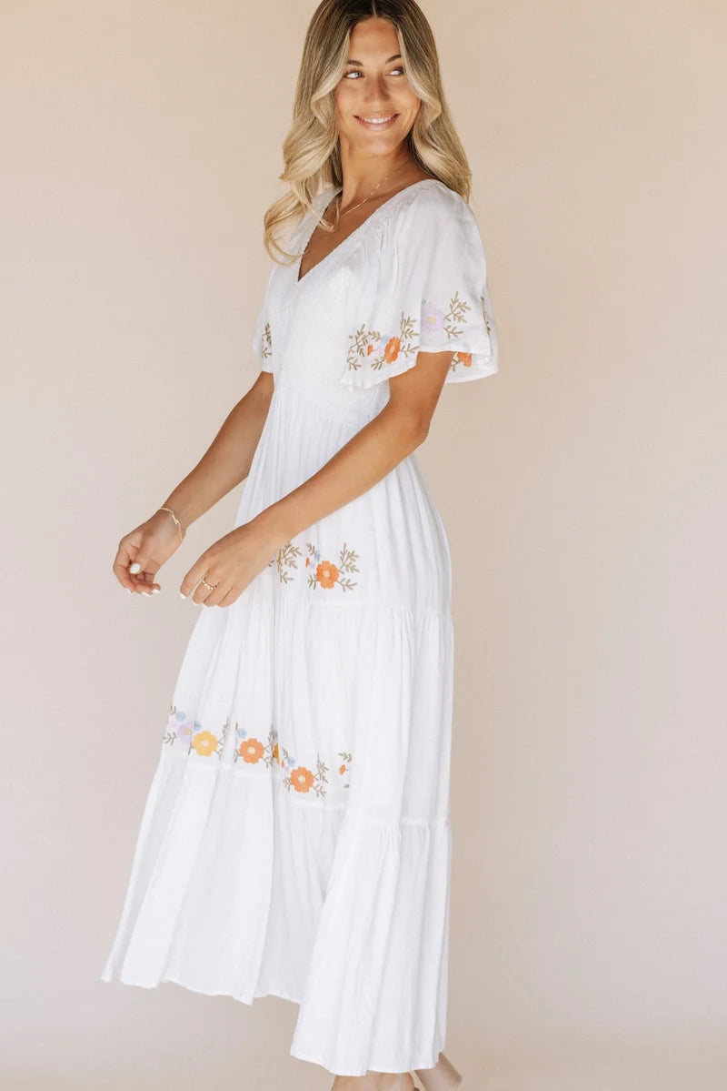 Sicily Embroidered Midi Dress  - Sz Large Only